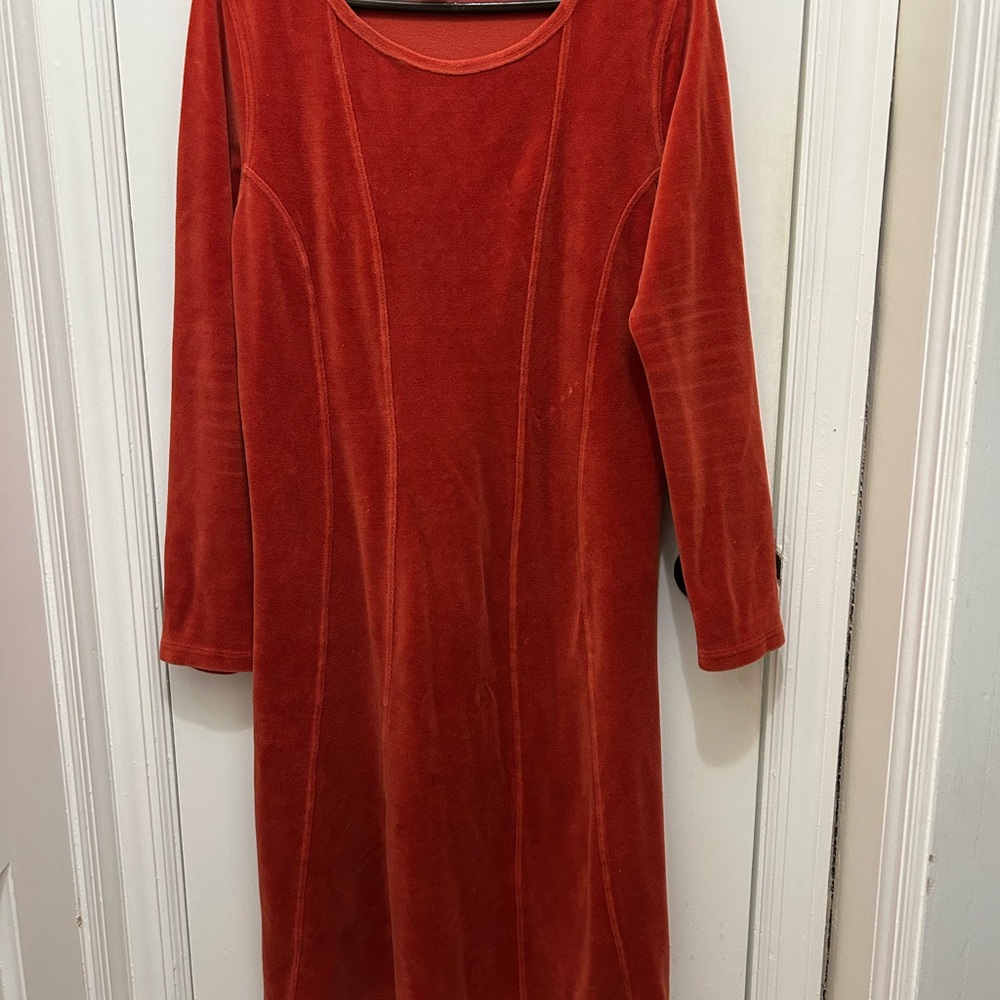 THE TERRITORY AHEAD BURNT ORANGE VELOUR LONG SLEEVE DRESS SIZE MEDIUM - Picture 2 of 9